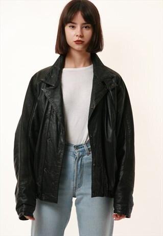 80S VINTAGE LEATHER OVERSIZED BOMBER JACKET 1181