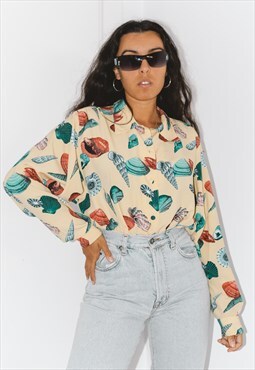 Vintage Printed Seashell Long Sleeves 90s Shirt