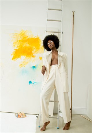 CREAM BEADED 'BIANCA JAGGER' CO-ORD SUIT TUX