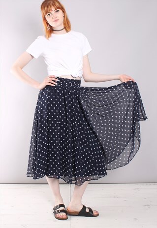 VINTAGE 80S CHIFFON POLKA DOT MIDI SKIRT