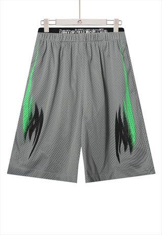 GRADIENT TRIBAL BLEACHED SPORTS MESH GYM SHORTS IN GRAY