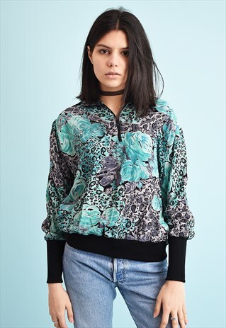 80'S RETRO FLORAL PRINT LOOSE-FITTED MOMS BLOUSE TOP