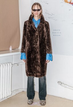 90s Vintage sassy faux fur long coat in dark brown