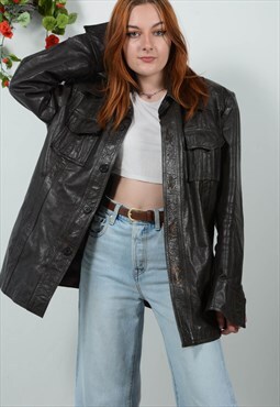 Vintage 90s Leather Jacket Oversize Brown Unisex Size M