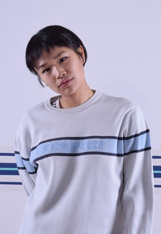 WHITE AND BLUE ROCKPORT EMBROIDERED SWEATSHIRT
