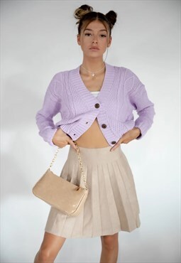 Lilac Cable Knit Cropped Button Cardigan 