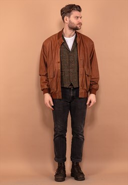 Vintage 90's Men Leather Bomber Jacket in Brown