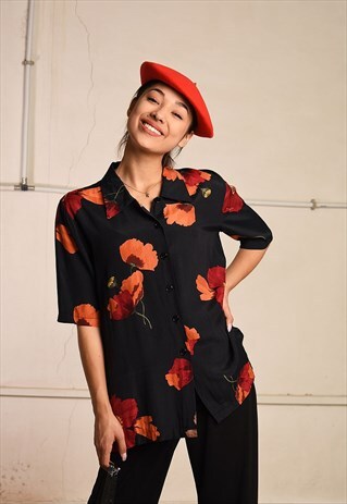 90'S RETRO FLORAL PRINT PARIS CHIC BLOUSE TOP