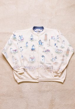 Women's True Vintage 90s Lighthouse Print Sweater Cardigan 