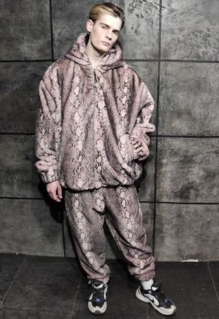 PYTHON FLEECE JOGGERS HAND MADE 70S SNAKE OVERALLS IN PINK