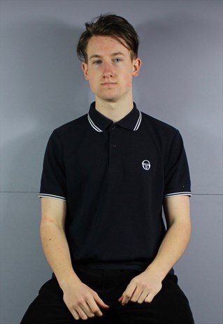 VINTAGE SERGIO TACCHINI POLO SHIRT IN NAVY BLUE WITH EMBROID