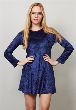VINTAGE 80'S MINI BLUE VELVET DRESS