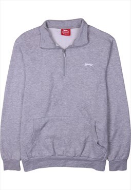 Vintage 90's Slazenger Sweatshirt Plain Quater Zip Grey