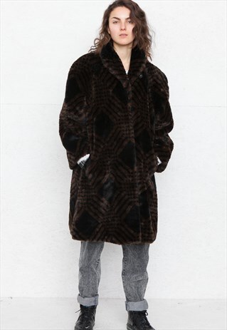 VINTAGE BROWN FAUX FUR COAT