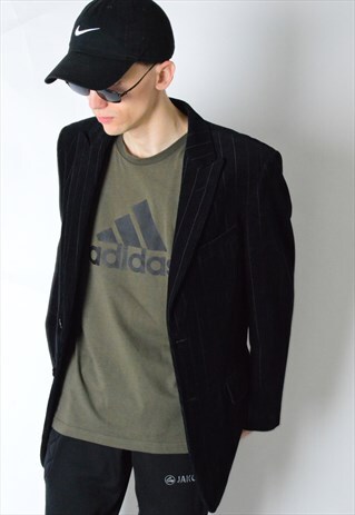 VINTAGE 90S BLACK STRIPED CORDUROY BLAZER