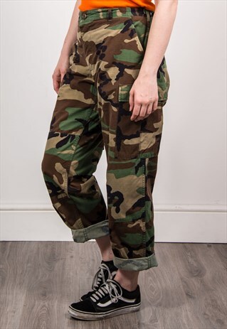 90'S GREEN CAMO PATTERN GRUNGE CARGO PANTS TROUSERS