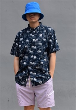 Vintage 'BellFiled' Japanese Wave Print Shirt