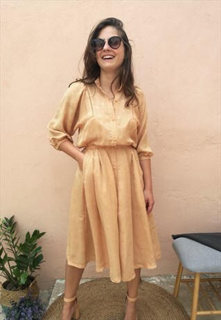 VINTAGE 90S BUTTON DOWN MIDI STRAW COCKTAIL DRESS IN CREAM