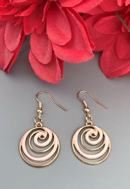 Gold & Pink Swirl Dangle Earrings