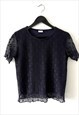  AESTHETIC 90S NAVY FLOWER MESH TOP / BLOUSE - MEDIUM