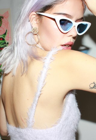 WHITE & BLUE LENS CAT EYE SUNGLASSES