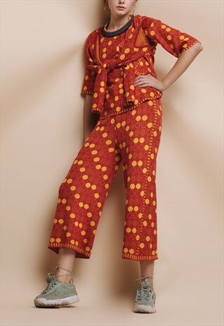 KNITWEAR JACQUARD DOTS PRINT CARDIGAN IN RED