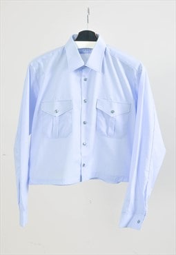 Vintage 00s reworked cropped oversize shirt in blue