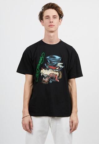 90S VINTAGE BLACK JHK LOGO CREW NECK T-SHIRT