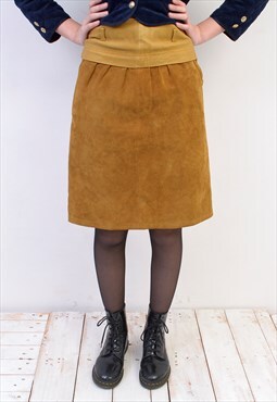 Vintage Women's 70's M Suede Leather Midi Skirt High Waist