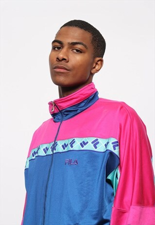 VINTAGE FILA LOGO TRACK JACKET PINK AND BLUE