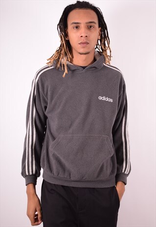 ADIDAS MENS VINTAGE FLEECE HOODIE JUMPER MEDIUM GREY 90S