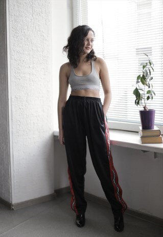 VINTAGE 90'S BLACK BUTTON UP SIDES SPORTS JOGGERS