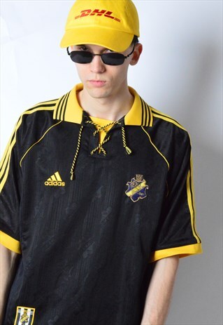 VINTAGE 90S BLACK AND YELLOW SWEDISH FOOTBALL ADIDAS JERSEY
