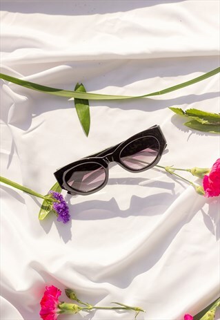 BLACK DIAGONAL CUT CAT EYE OVAL SUNGLASSES