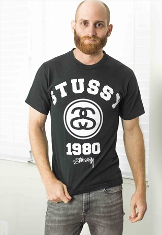 VINTAGE STUSSY T-SHIRT LOGO 90S S 6.1