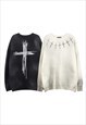 CROSS PRINT SWEATER GOTHIC JUMPER GRUNGE KNITTED TOP CREAM