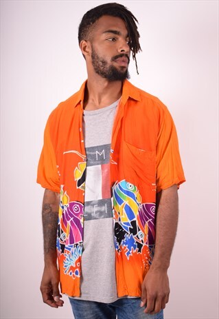 MENS VINTAGE SHIRT MEDIUM ORANGE 90S