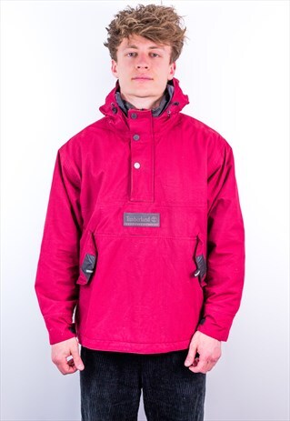VINTAGE TIMBERLAND BOX LOGO 1/4 ZIP PULLOVER JACKET IN RED