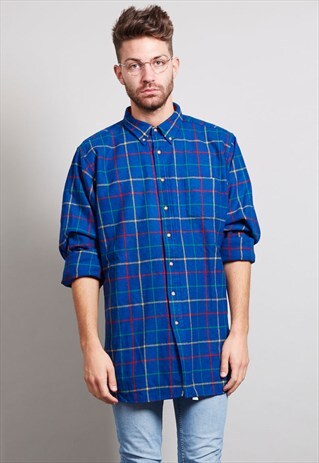 VINTAGE BLUE PENDLETON TARTAN WOOL SHIRT
