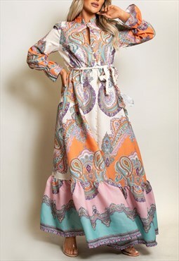 Paisley Print Maxi Dress In Multicoloured 