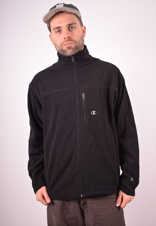 CHAMPION MENS VINTAGE FLEECE JACKET LARGE BLACK 90S