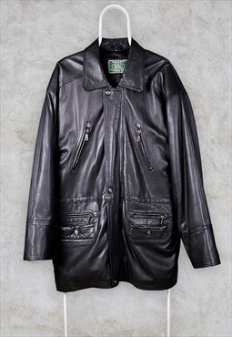 Vintage Black Leather Jacket Genuine Real XXL
