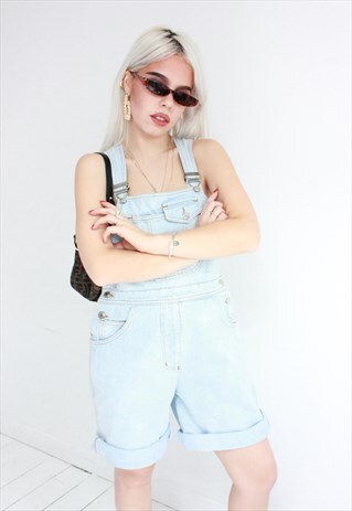 VINTAGE 90S Y2K LIGHT BLUE DENIM DUNGAREES SHORTS