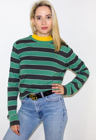 RETRO TOMMY HILFIGER GREEN STRIPED SWEATSHIRT
