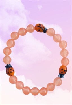 Lucky Ladybirds - Orange Chalcedony Beaded Gemstone Bracelet