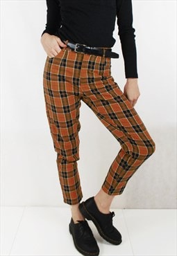 Cigarette Pants Tartan Checked High Waisted Trousers