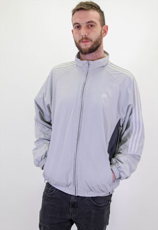 VINTAGE ADIDAS ARM STRIPE JACKET IN GREY LARGE