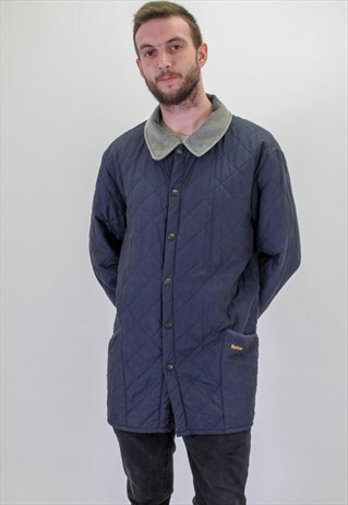 VINTAGE BARBOUR QUILTED AND PADDED JACKET IN BLUE XXL