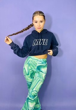 Vintage 90s Navy Nike Spellout Cropped Hoodie 