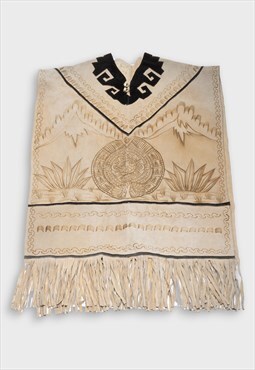Hand painted '70s suede fringed Maya poncho